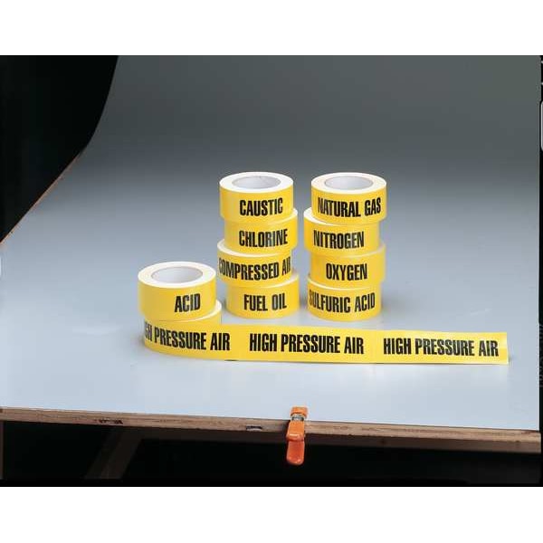 Pipe Marker, Caustic, Yellow, 2X90FT CAUSTIC