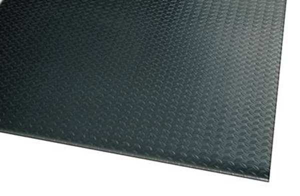 Antifatigue Runner, Black, 12 ft. L x 3 ft. W, PVC Foam, Diamond Plate Surface Pattern, 1/2