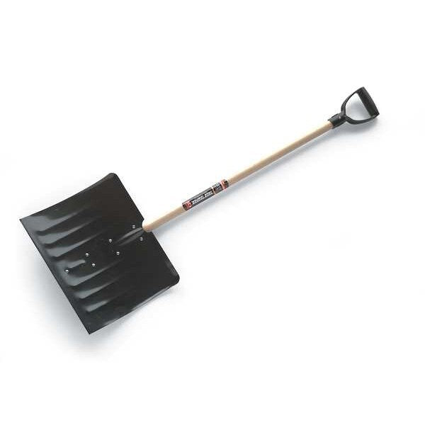 Snow Shovel, 37 in Wood D-Grip Handle, Steel Blade Material, 18 in Blade Width