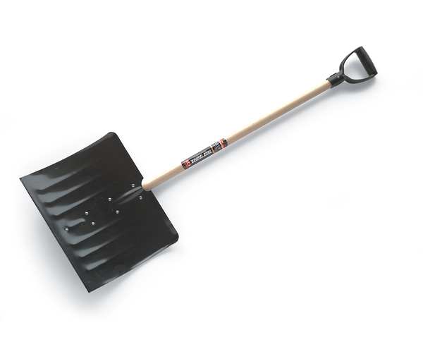 Snow Shovel, 42 in Wood D-Grip Handle, Steel Blade Material, 24 in Blade Width