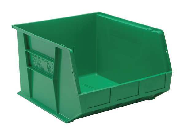 Hang & Stack Storage Bin, Green, Polypropylene, 18 in L x 16 1/2 in W x 11 in H