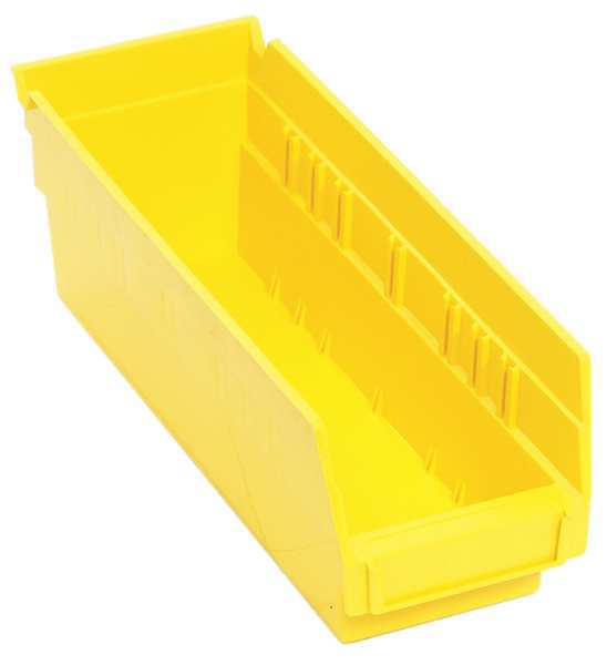 Shelf Storage Bin, Yellow, Polypropylene, 11 5/8 in L x 4 1/8 in W x 4 in H, 50 lb Load Capacity