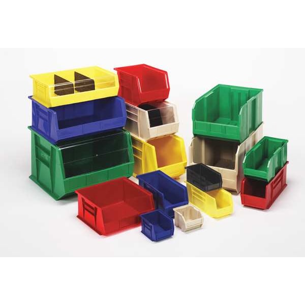 Hang & Stack Storage Bin, Red, Polypropylene, 14 3/4 in L x 5 1/2 in W x 5 in H