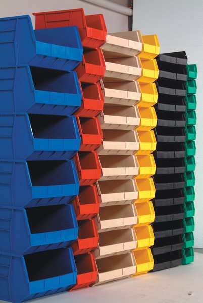Hang & Stack Storage Bin, Yellow, Polypropylene, 14 3/4 in L x 5 1/2 in W x 5 in H