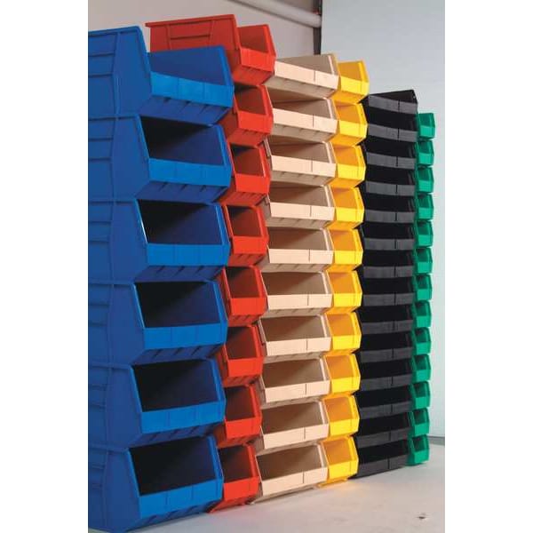 Hang & Stack Storage Bin, Red, Polypropylene, 10 7/8 in L x 16 1/2 in W x 5 in H