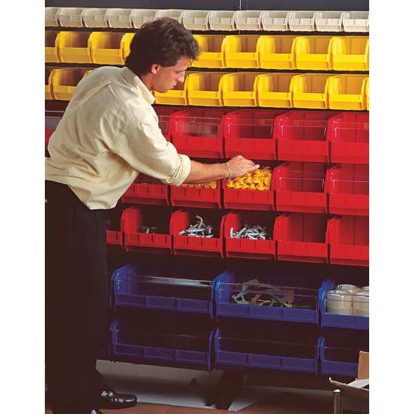 Hang & Stack Storage Bin, Red, Polypropylene, 10 7/8 in L x 16 1/2 in W x 5 in H
