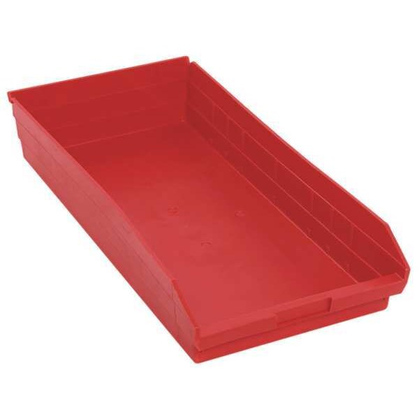 Shelf Storage Bin, Red, Polypropylene, 23 5/8 in L x 11 1/8 in W x 4 in H, 50 lb Load Capacity