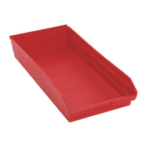 Shelf Storage Bin, Red, Polypropylene, 23 5/8 in L x 11 1/8 in W x 4 in H, 50 lb Load Capacity