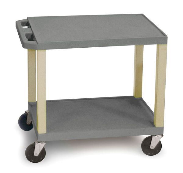 Thermoplastic Resin Utility Cart with Lipped Plastic Shelves, Flat, 2 Shelves, 200 lb