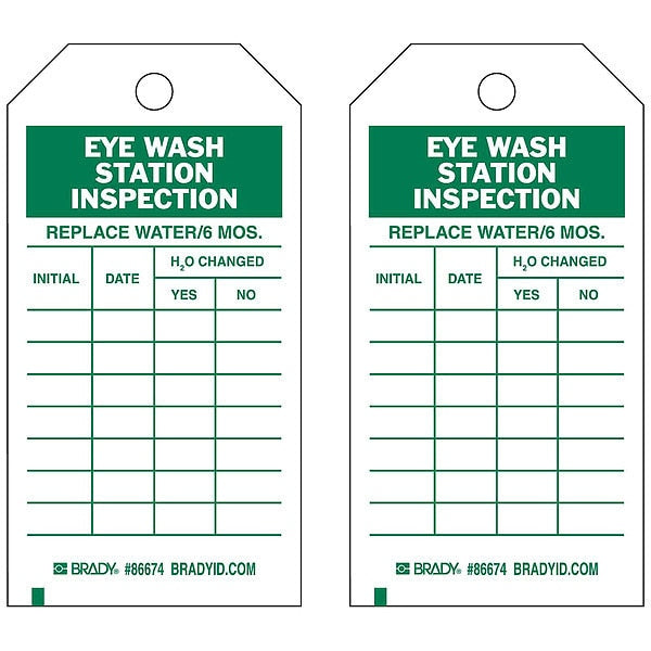 Eye Wash Sta Inspection Tag, 3/8 In, PK100