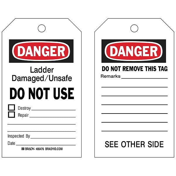 Danger Tag, 7 in H, 4 in W, Polyester, PK10