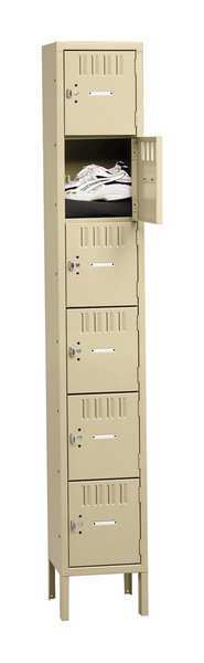 Box Locker, 12 in W, 12 in D, 78 in H, (1) Wide, (6) Openings, Sand
