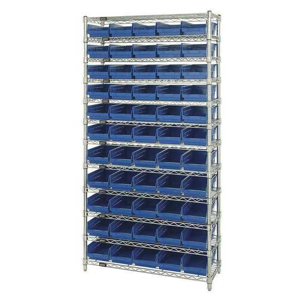 Steel Bin Shelving, 36 in W x 74 in H x 18 in D, 12 Shelves, Blue