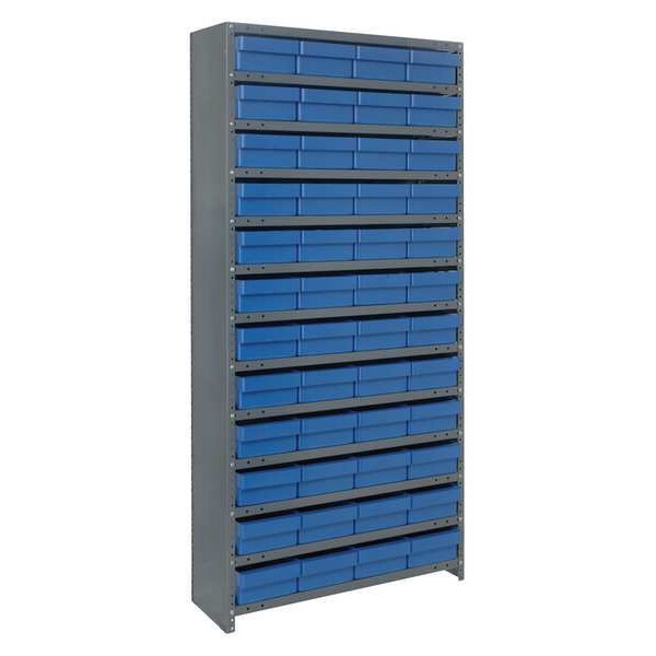 Steel Enclosed Bin Shelving, 36 in W x 75 in H x 18 in D, 13 Shelves, Gray/Blue