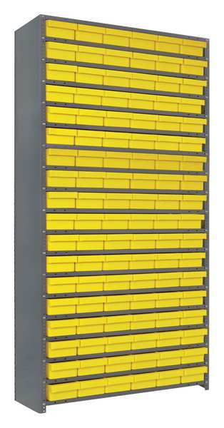 Steel Enclosed Bin Shelving, 36 in W x 75 in H x 12 in D, 19 Shelves, Yellow