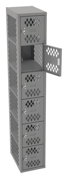 Box Locker, 12 in W, 18 in D, 72 in H, (1) Wide, (6) Openings, Gray