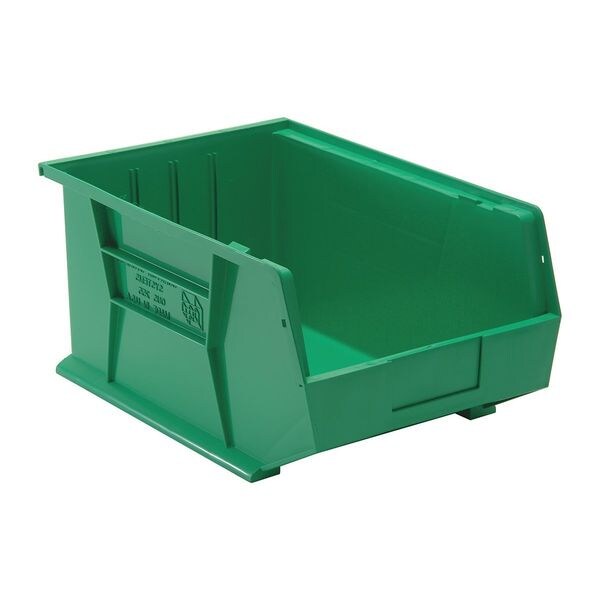 Hang & Stack Storage Bin, Green, Polypropylene, 16 in L x 11 in W x 8 in H, 75 lb Load Capacity