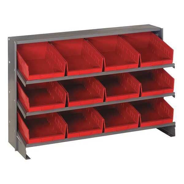 Steel Bench Pick Rack, 36 in W x 21 in H x 12 in D, 3 Shelves, Red