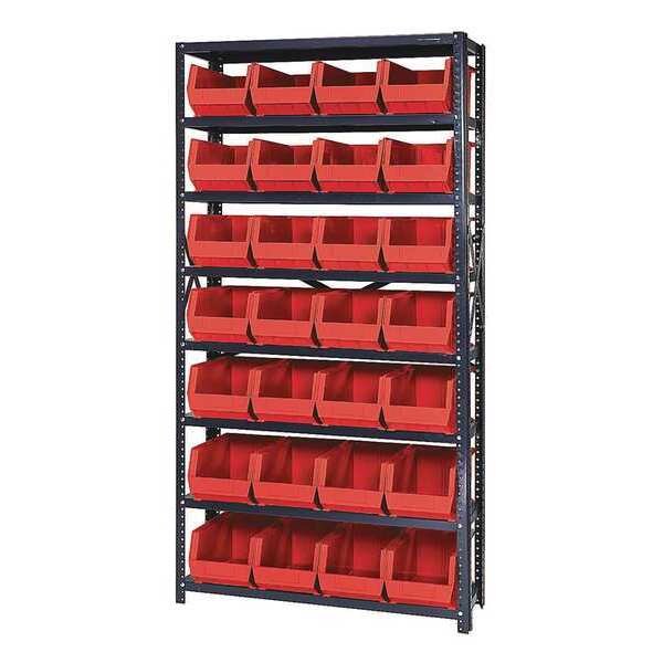Steel Bin Shelving, 36 in W x 75 in H x 12 in D, 8 Shelves, Red