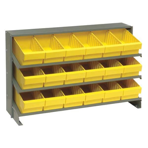 Steel Bench Pick Rack, 36 in W x 21 in H x 12 in D, 3 Shelves, Yellow