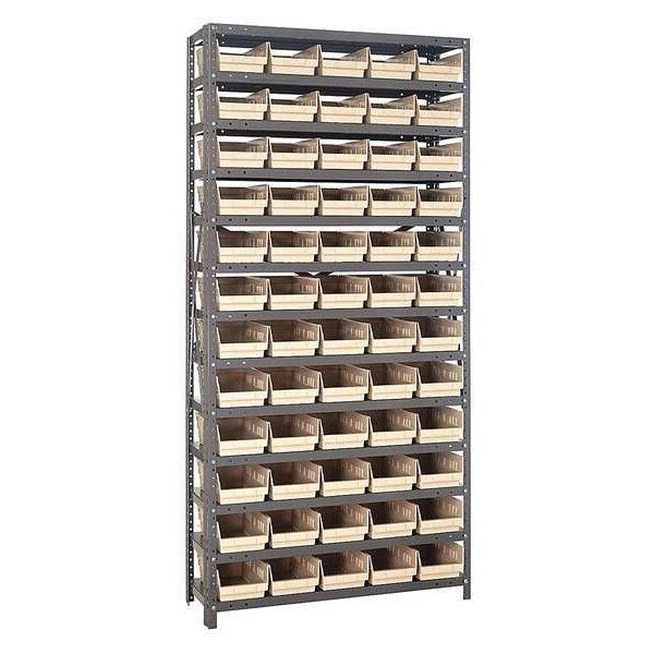 Steel Bin Shelving, 36 in W x 75 in H x 12 in D, 13 Shelves, Ivory