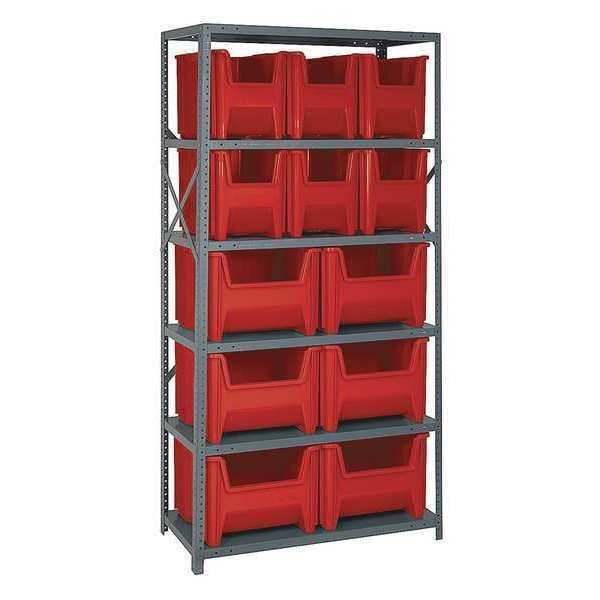 Steel Bin Shelving, 36 in W x 75 in H x 18 in D, 6 Shelves, Red