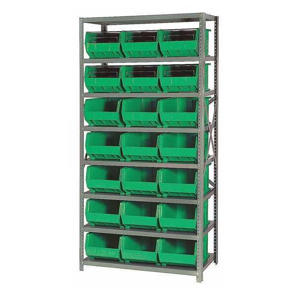 Steel Bin Shelving, 36 in W x 75 in H x 18 in D, 8 Shelves, Green