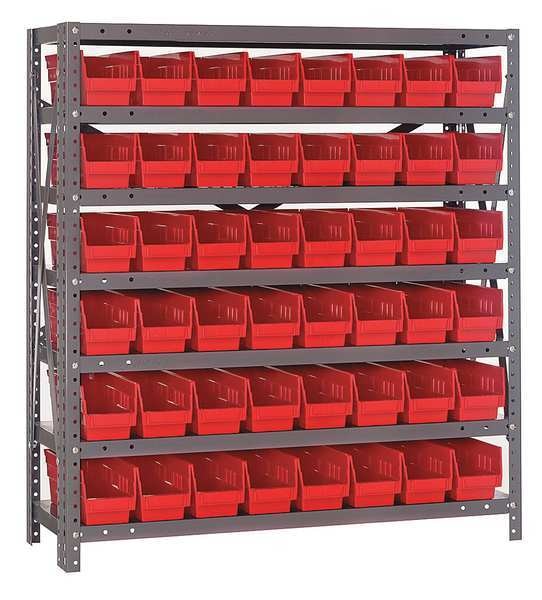 Steel Bin Shelving, 36 in W x 39 in H x 12 in D, 7 Shelves, Red