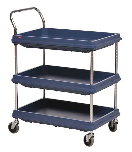 High Density Polyethylene (Shelf) Utility Cart with Deep Lipped Plastic Shelves, Raised, 3 Shelves