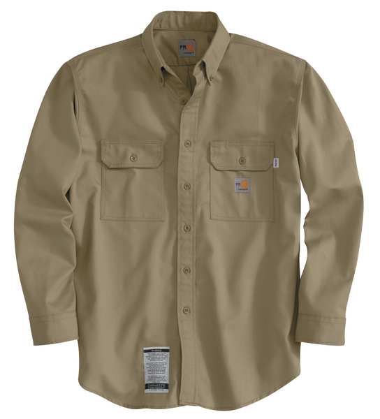 Carhartt Flame Resistant Collared Shirt, Khaki, Cotton/Nylon, 3XL