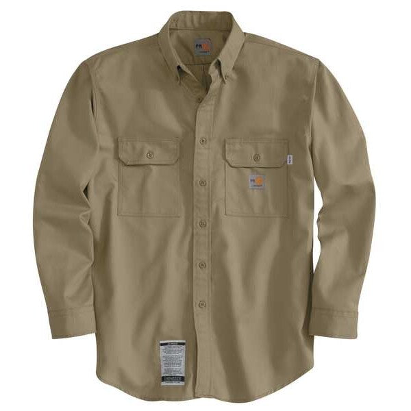 Carhartt Flame Resistant Collared Shirt, Khaki, Cotton/Nylon, M