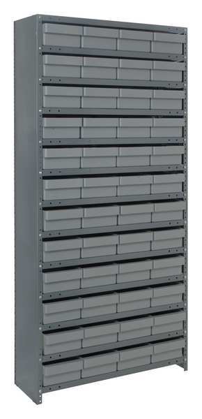 Steel Enclosed Bin Shelving, 36 in W x 75 in H x 18 in D, 13 Shelves, Gray