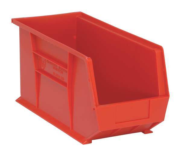 Hang & Stack Storage Bin, Red, Polypropylene, 18 in L x 8 1/4 in W x 9 in H, 60 lb Load Capacity