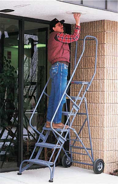 93 in H Steel Folding Rolling Ladder, 6 Steps