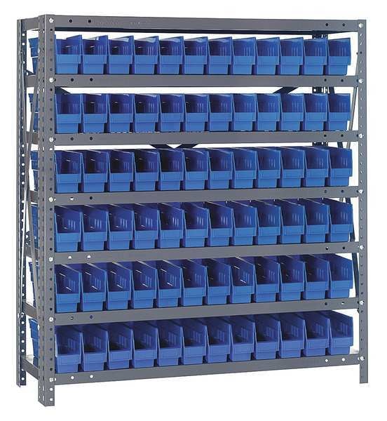 Steel Bin Shelving, 36 in W x 39 in H x 12 in D, 7 Shelves, Gray/Blue