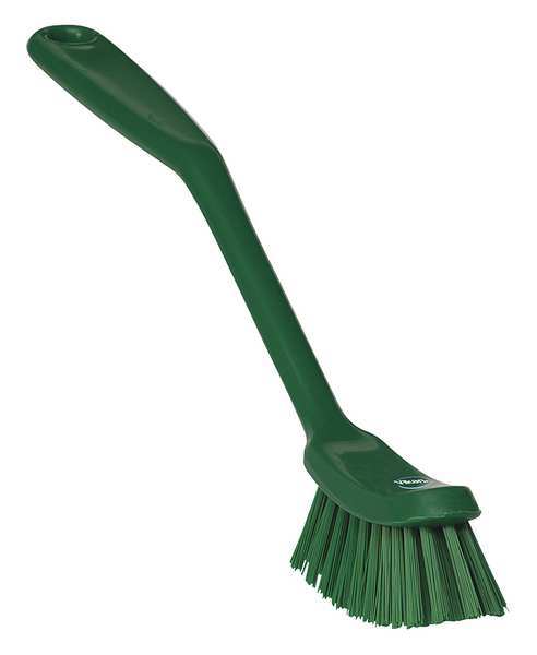 1 in W Scrub Brush, Medium, 8 3/16 in L Handle, 11 in L Brush, Green, Plastic, 11 in L Overall