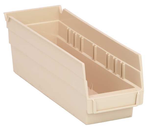 Shelf Storage Bin, Ivory, Polypropylene, 11 5/8 in L x 4 1/8 in W x 4 in H, 50 lb Load Capacity