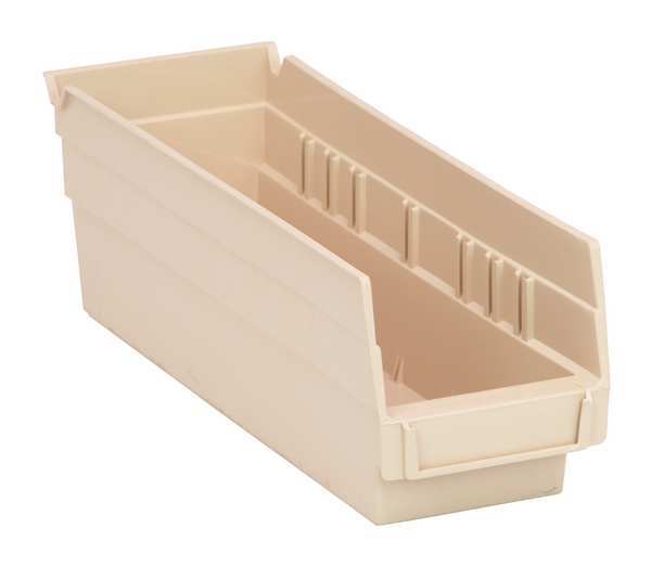Shelf Storage Bin, Ivory, Polypropylene, 11 5/8 in L x 4 1/8 in W x 4 in H, 50 lb Load Capacity