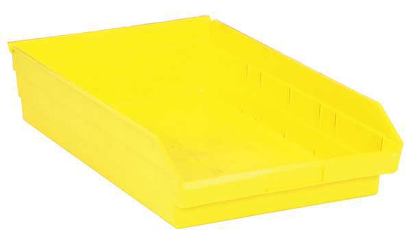 Shelf Storage Bin, Yellow, Polypropylene, 17 7/8 in L x 11 1/8 in W x 4 in H, 50 lb Load Capacity