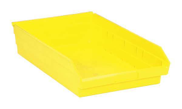 Shelf Storage Bin, Yellow, Polypropylene, 17 7/8 in L x 11 1/8 in W x 4 in H, 50 lb Load Capacity