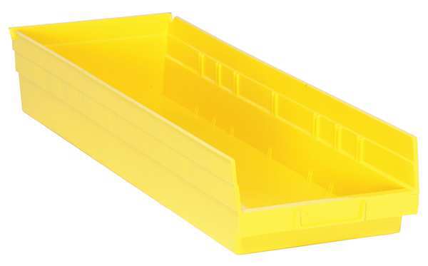 Shelf Storage Bin, Yellow, Polypropylene, 23 5/8 in L x 8 3/8 in W x 4 in H, 50 lb Load Capacity