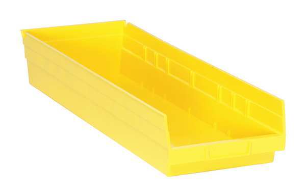 Shelf Storage Bin, Yellow, Polypropylene, 23 5/8 in L x 8 3/8 in W x 4 in H, 50 lb Load Capacity