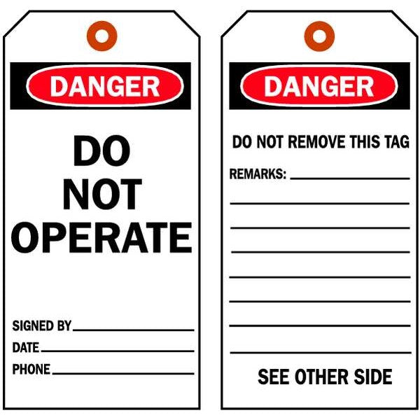 Danger Tag, 7 x 4 In, Bk and R/Wht, PK10