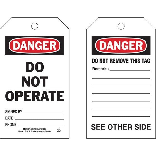 Danger Tag, 7 x 4 In, Bk and R/Wht, PK10