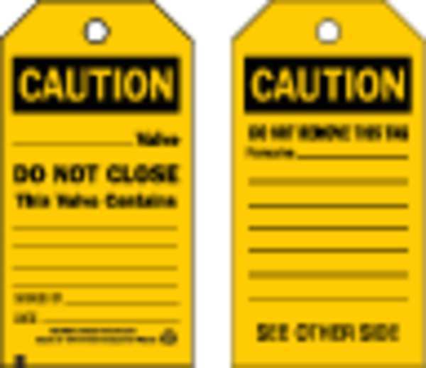 Caut Tag, 5-3/4 x 3 In, Bk/Yel, 3/8 In, PK10