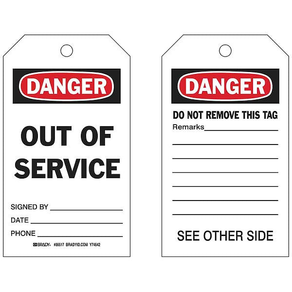 Danger Tag, 7 x 4 In, Bk and R/Wht, PK10