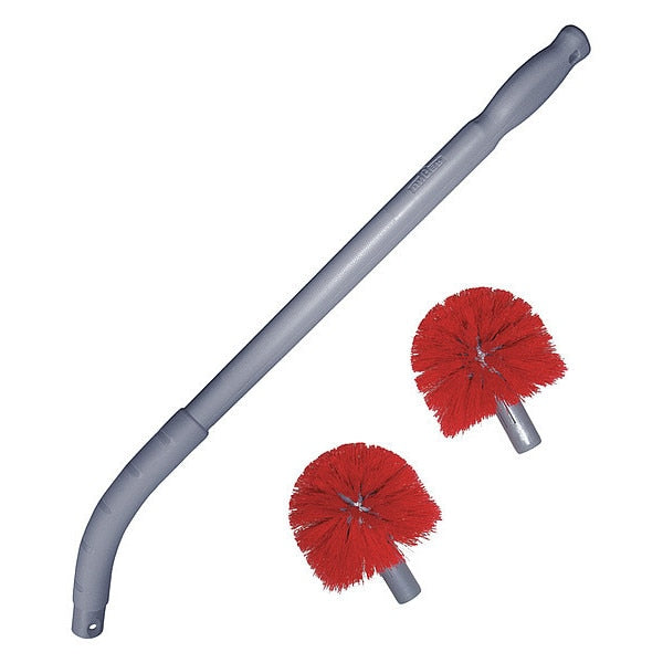 9.1 in W Toilet Brush, 22 1/2 in L Handle, 3 1/2 in L Brush, Red, Plastic, 26 in L Overall