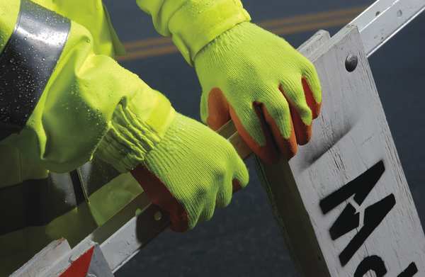 Natural Rubber Latex Coated Gloves, Palm Coverage, Orange/Yellow, S, PR