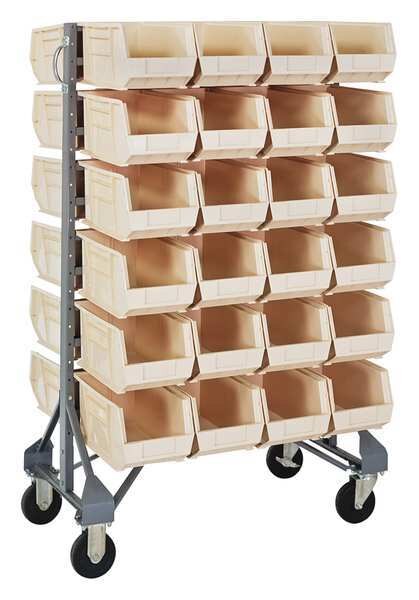 Steel Mobile Bin Rail Floor Rack, 20 in W x 36 in D x 53 in H, Ivory