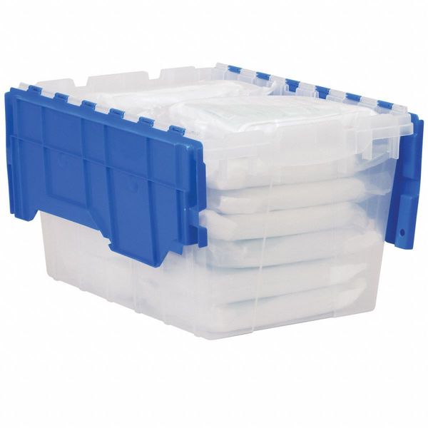 12 gal Attached Lid Container, Blue, Plastic, Steel Hinge